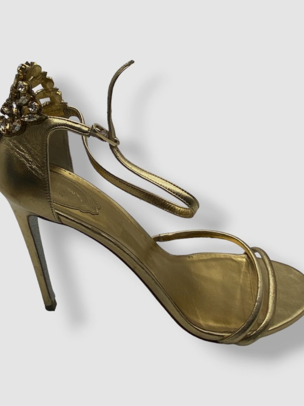 $1495 Rene Caovilla Women's Gold Embellished Metallic Leather Sandal Shoes 42 - Picture 1 of 12